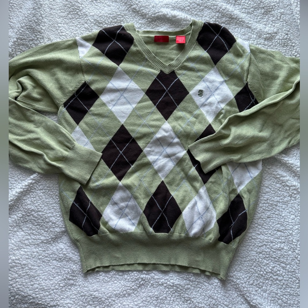 Men’s Argyle V-Neck Sweater - Green and Brown